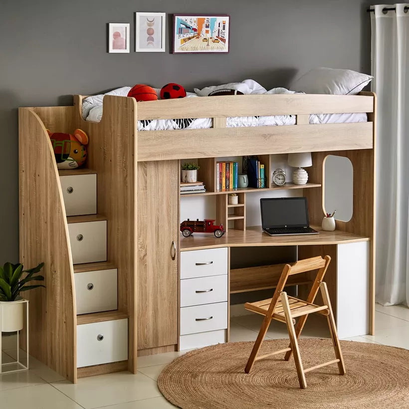 Single Loft Bed with Storage - 90x190 cm-GCC Home Center