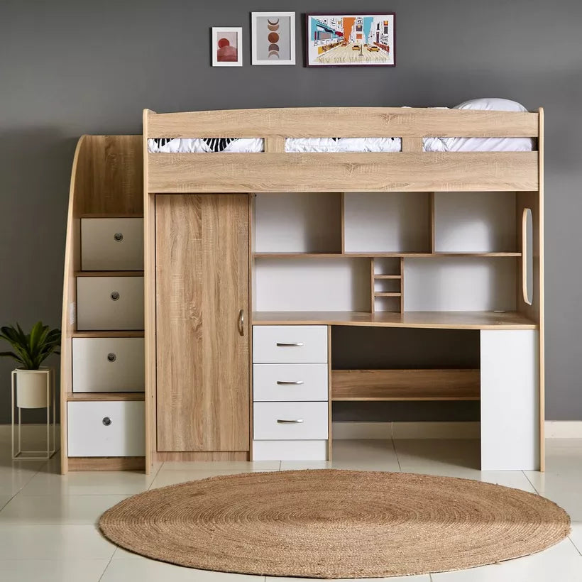 Single Loft Bed with Storage - 90x190 cm-GCC Home Center