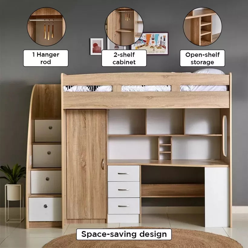 Single Loft Bed with Storage - 90x190 cm-GCC Home Center