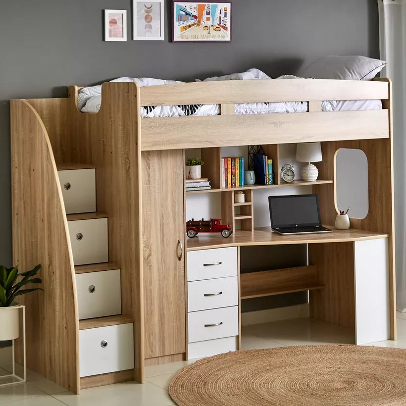 Single Loft Bed with Storage - 90x190 cm-GCC Home Center