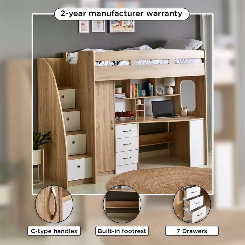 Single Loft Bed with Storage - 90x190 cm-GCC Home Center