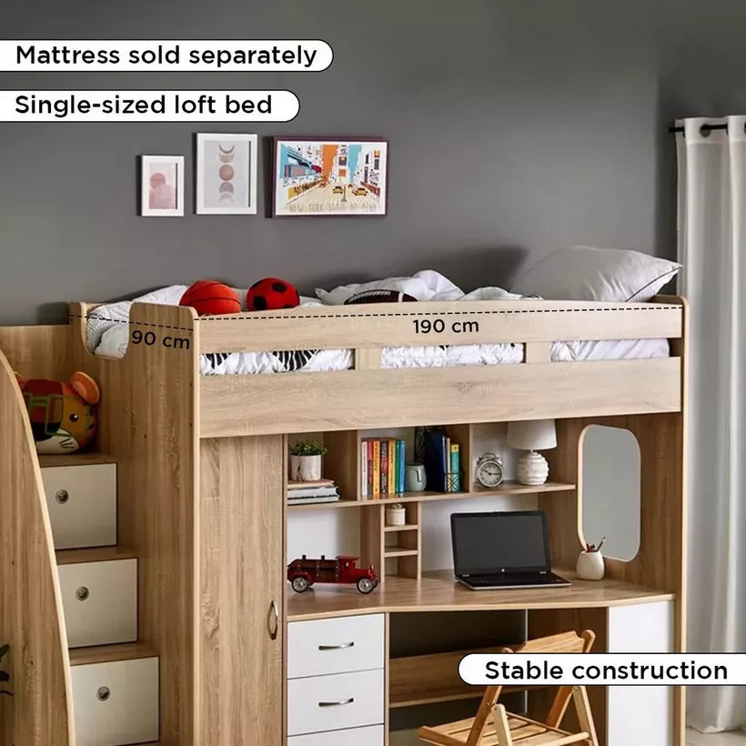 Single Loft Bed with Storage - 90x190 cm-GCC Home Center