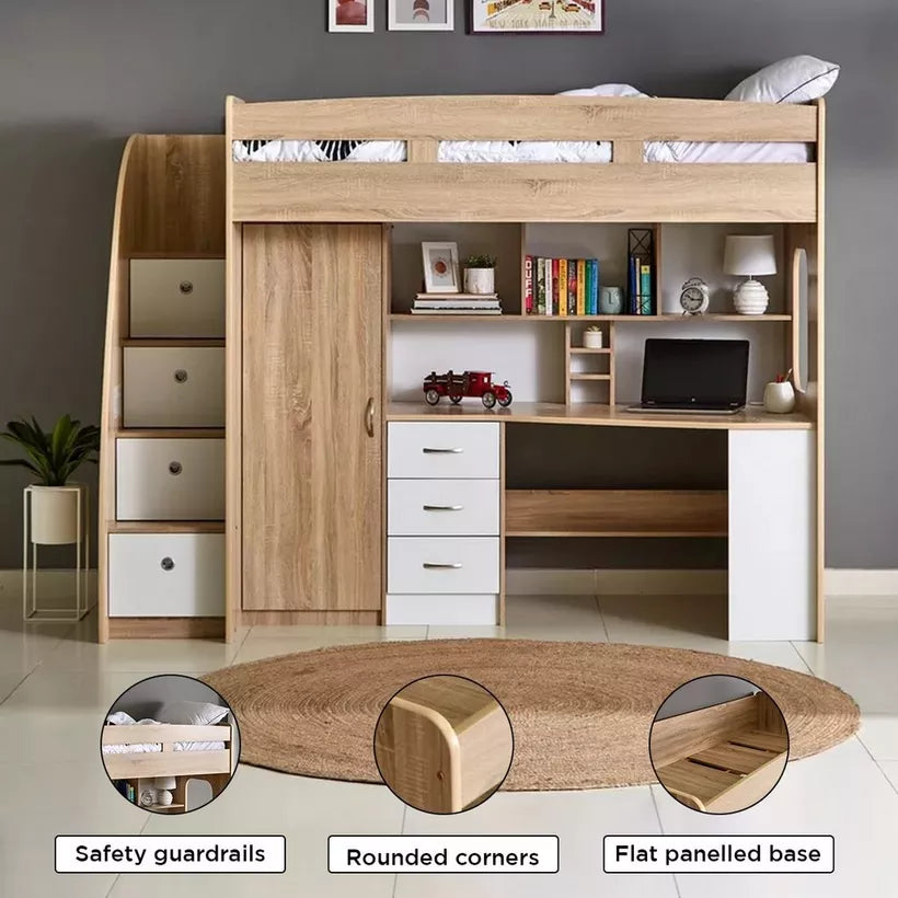 Single Loft Bed with Storage - 90x190 cm-GCC Home Center
