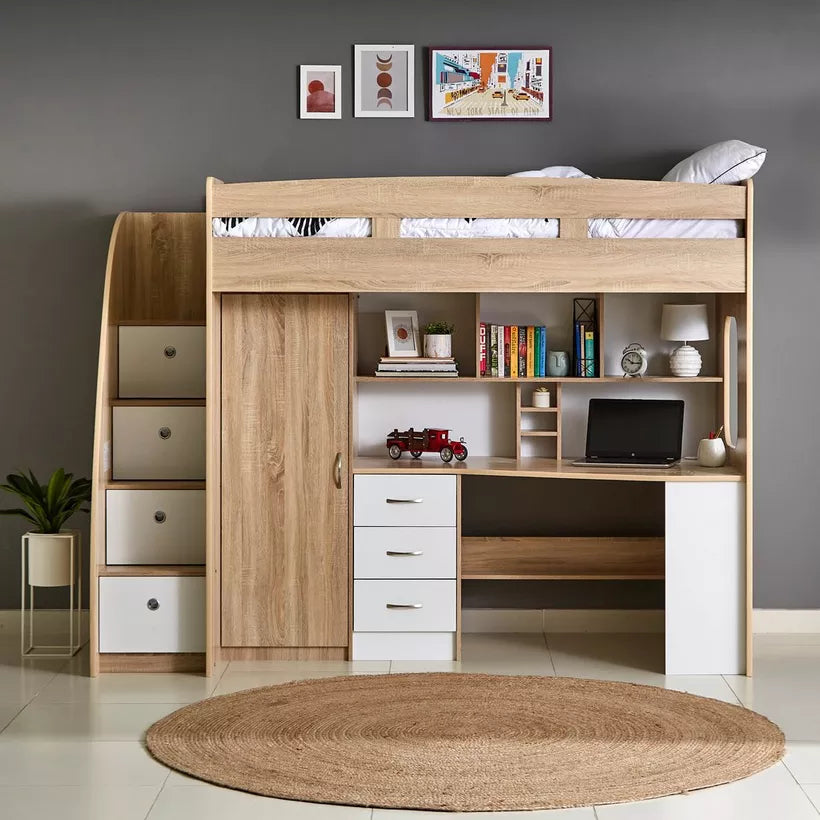Single Loft Bed with Storage - 90x190 cm-GCC Home Center