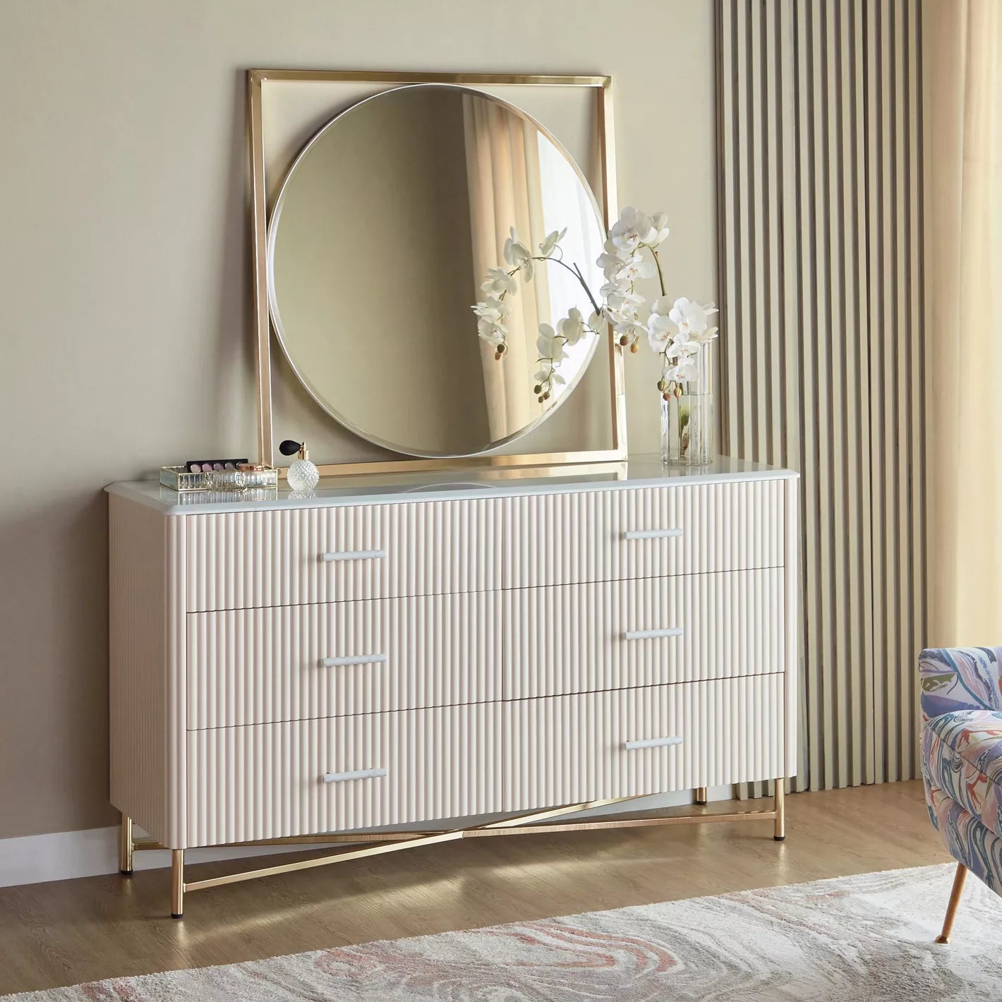 6-Drawer Dresser with Mirror, Modern Vanity Table-GCC Home Center