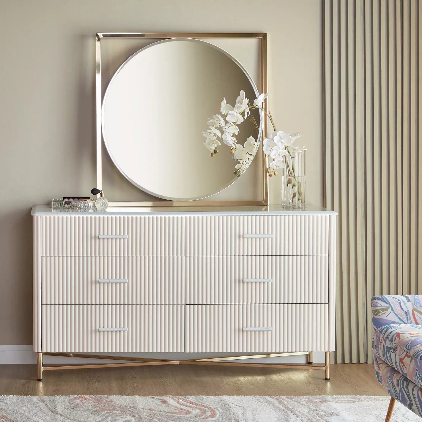 6-Drawer Dresser with Mirror, Modern Vanity Table-GCC Home Center