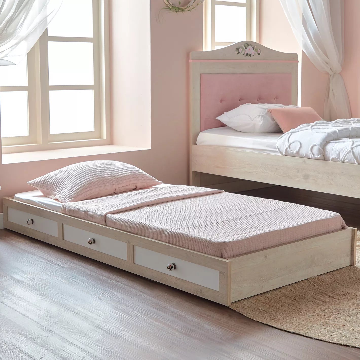 Comfort Trundle Under Beds 90x190 cm - Oak/Pink-GCC Home Center