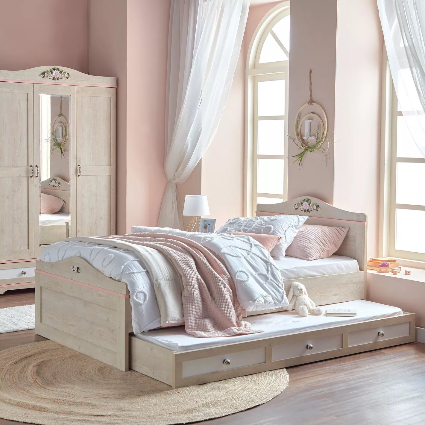 Comfort Trundle Under Beds 90x190 cm - Oak/Pink-GCC Home Center