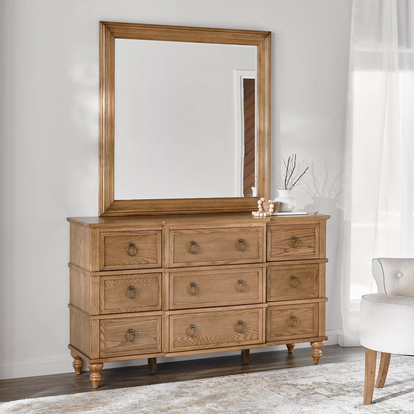 9-Drawer Dresser with Mirror, Elegant Vanity Table For Traditional Bedroom-GCC Home Center
