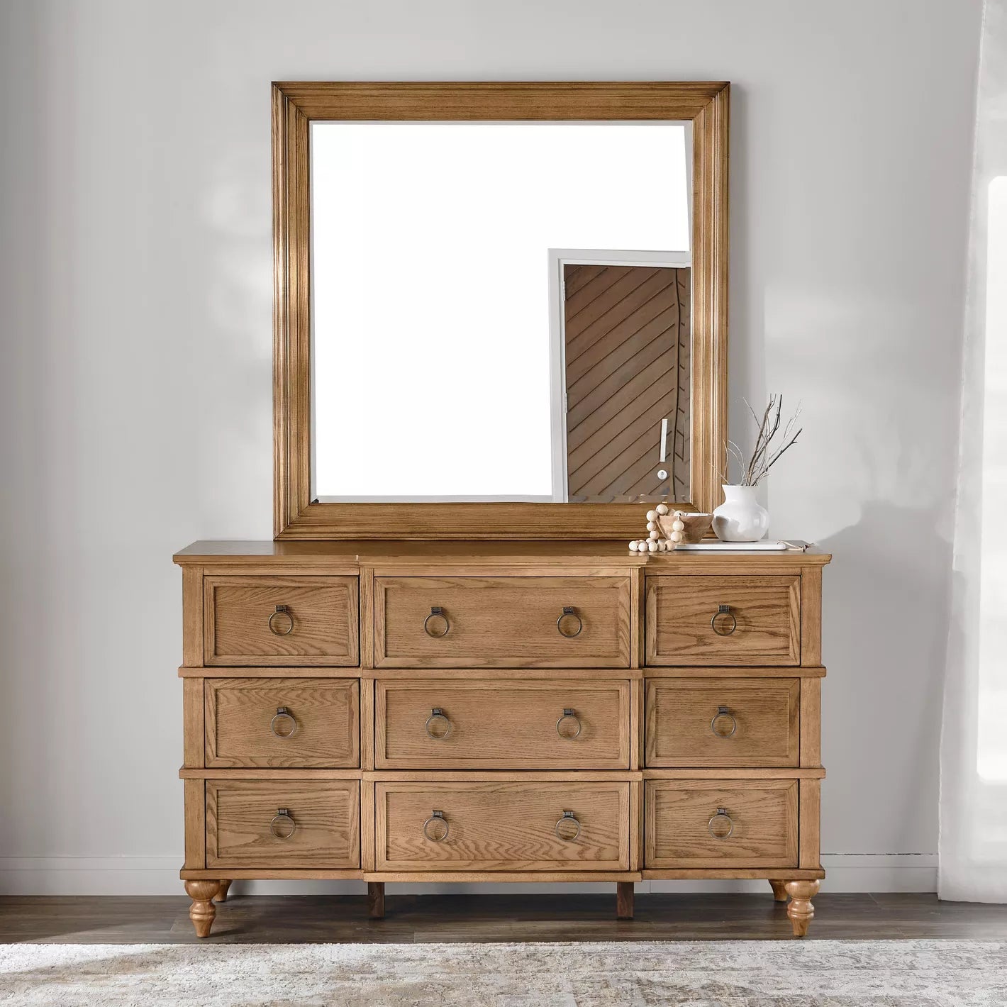 9-Drawer Dresser with Mirror, Elegant Vanity Table For Traditional Bedroom-GCC Home Center
