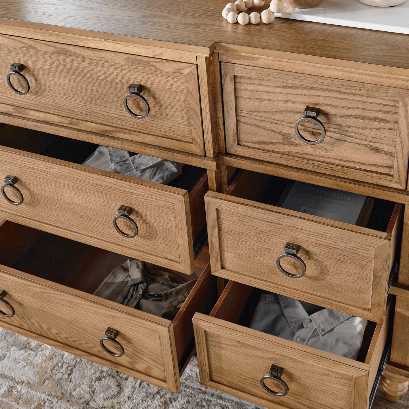 9-Drawer Dresser with Mirror, Elegant Vanity Table For Traditional Bedroom-GCC Home Center