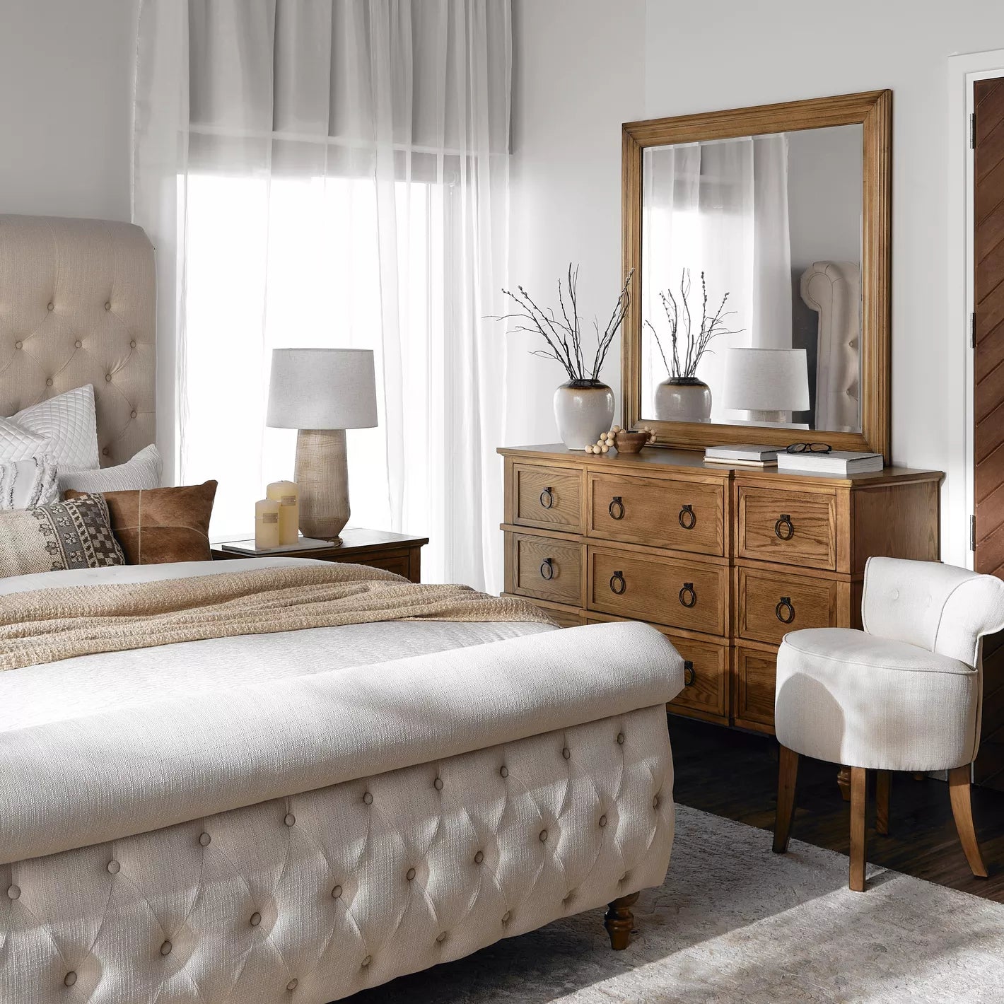 9-Drawer Dresser with Mirror, Elegant Vanity Table For Traditional Bedroom-GCC Home Center