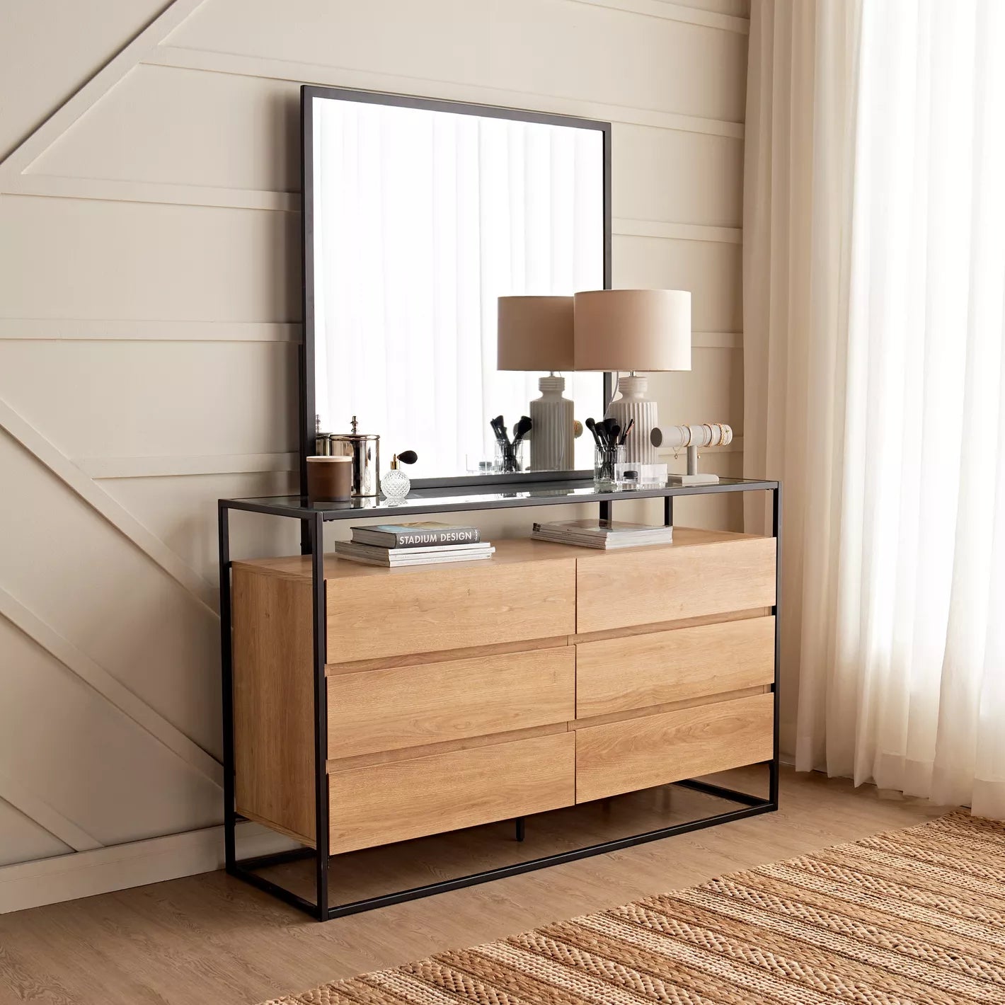 Dressing Table with Mirror, Elegant Design With Six Drawers For Organized Storage-GCC Home Center