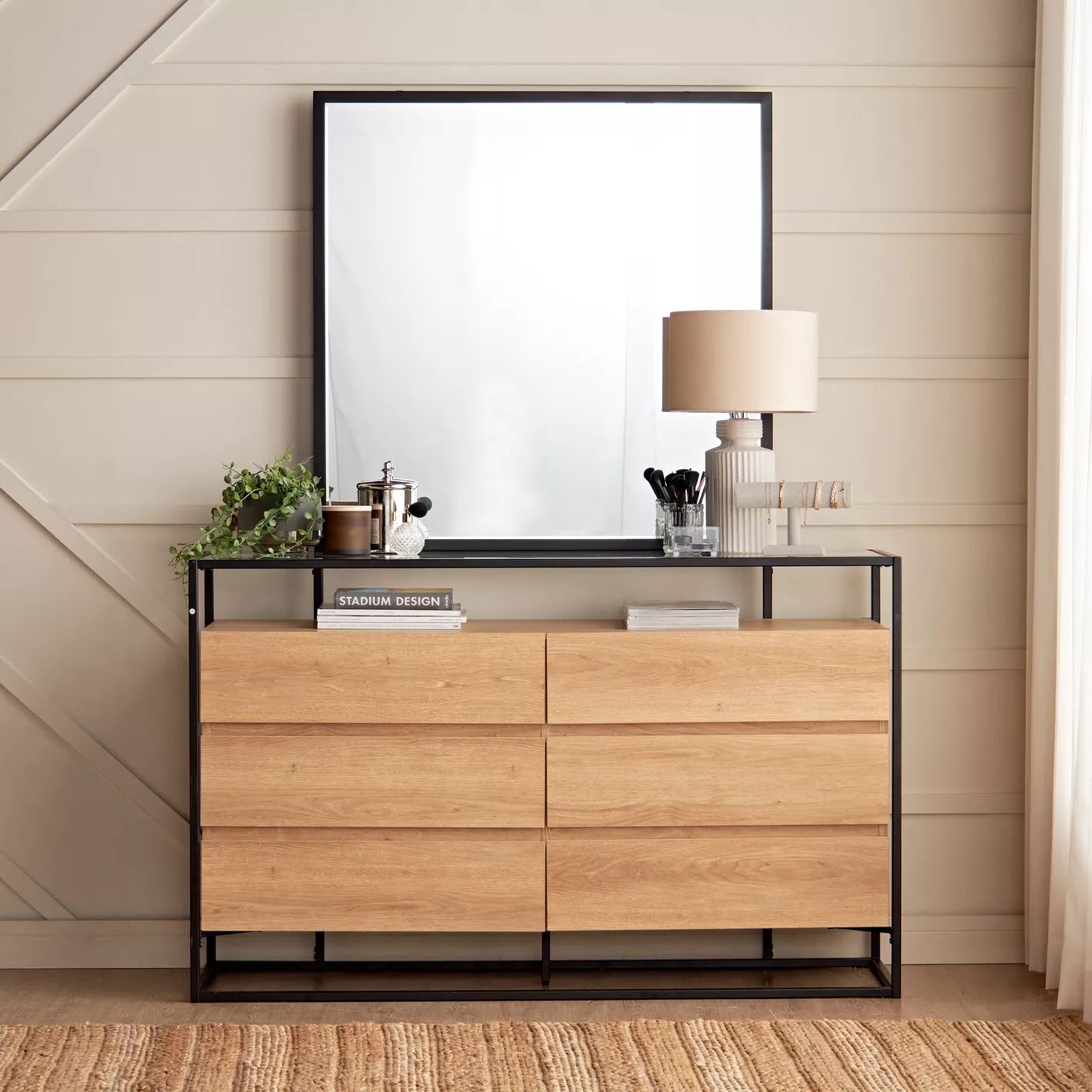 Dressing Table with Mirror, Elegant Design With Six Drawers For Organized Storage-GCC Home Center
