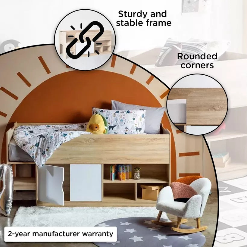 Cabin Bed with 2 Doors and Shelves - 90x190 cm-GCC Home Center