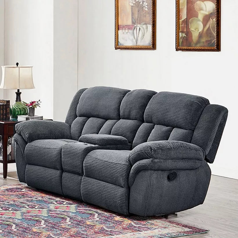 2-Seater Fabric Recliner with Console and 2 Cup Holders