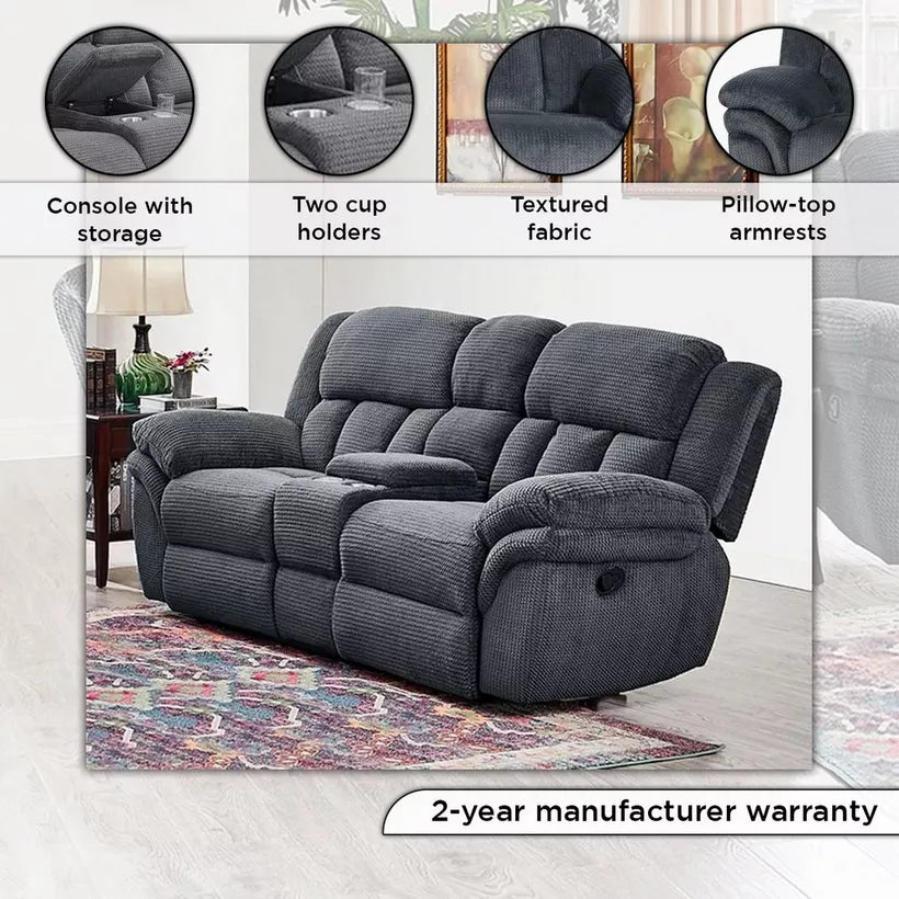 2-Seater Fabric Recliner with Console and 2 Cup Holders