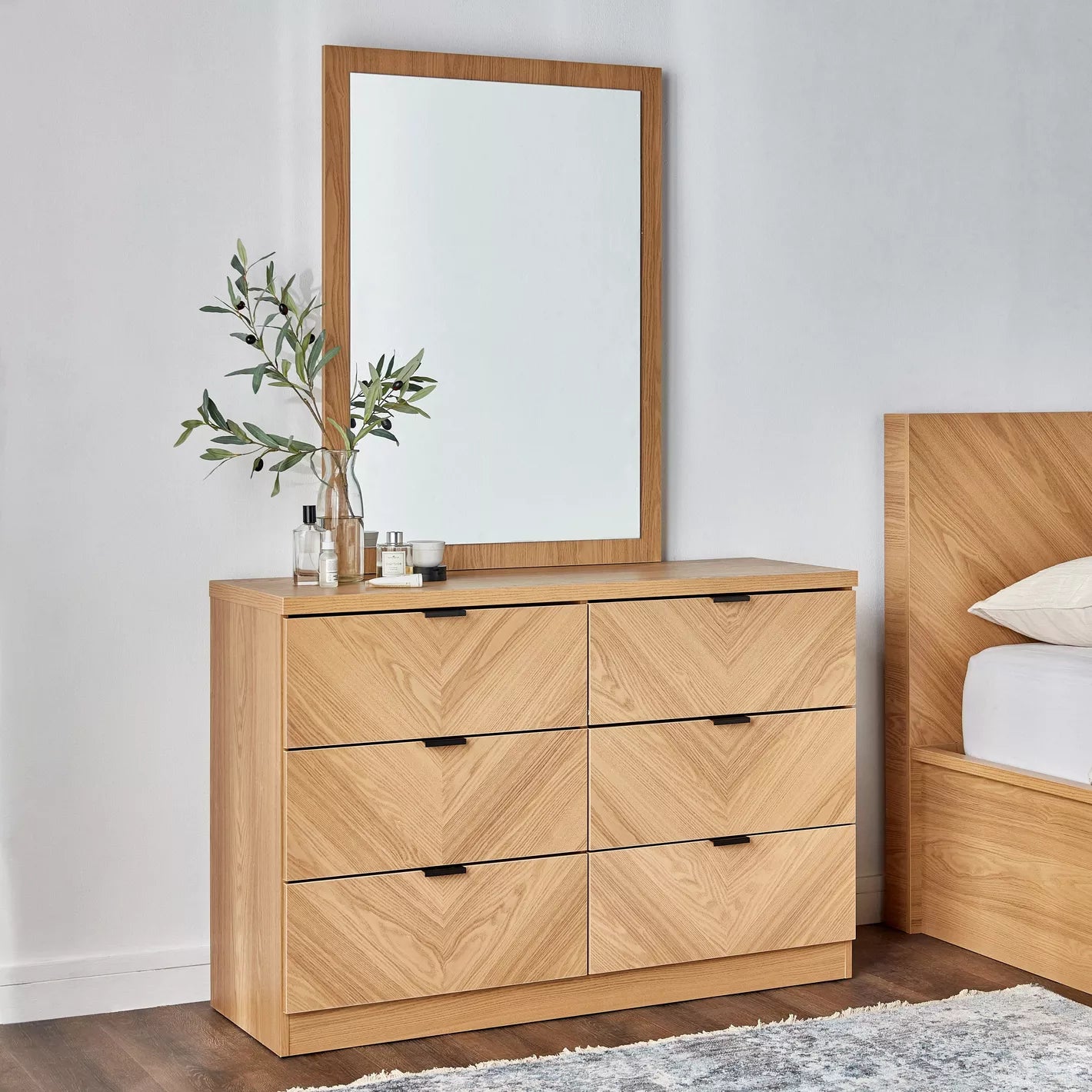 Dressing Table With 6-Drawer Dresser And Mirror, Vanity Table With Storage-GCC Home Center