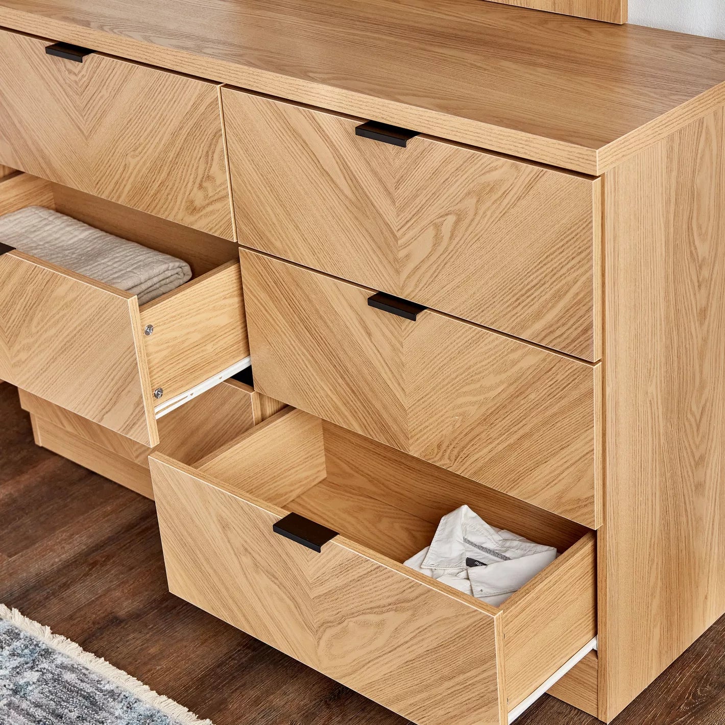 Dressing Table With 6-Drawer Dresser And Mirror, Vanity Table With Storage-GCC Home Center