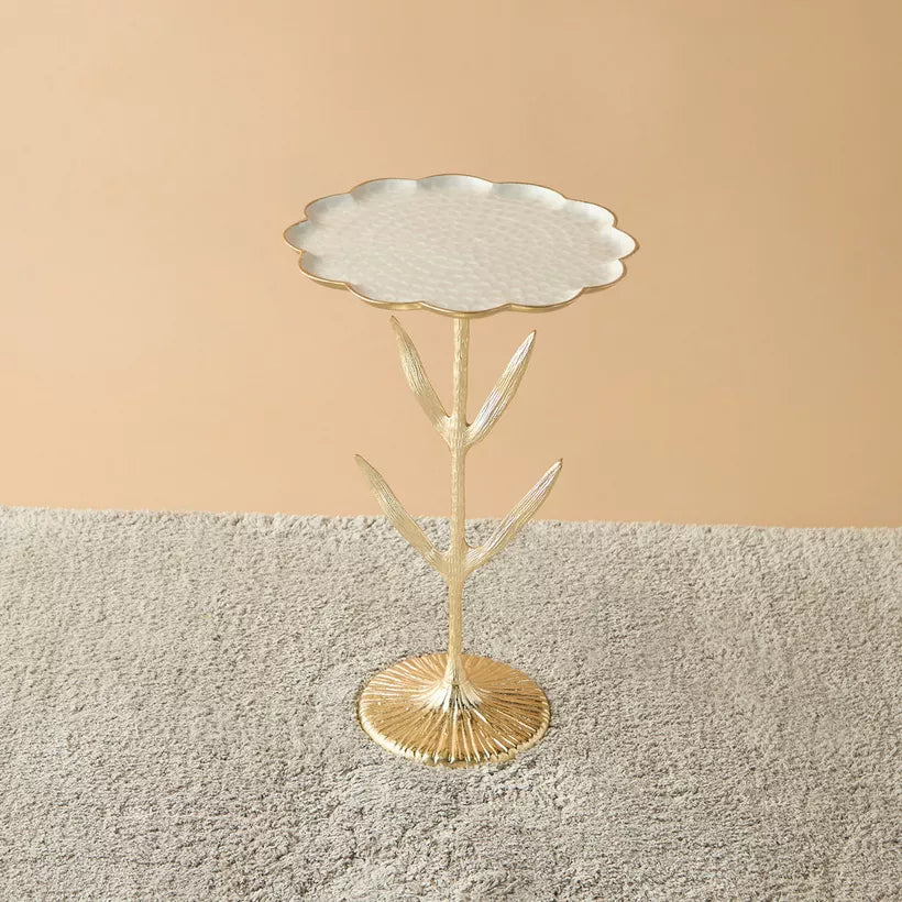 Glass Top Accent Table with Floral Base – 35x35x55 cm