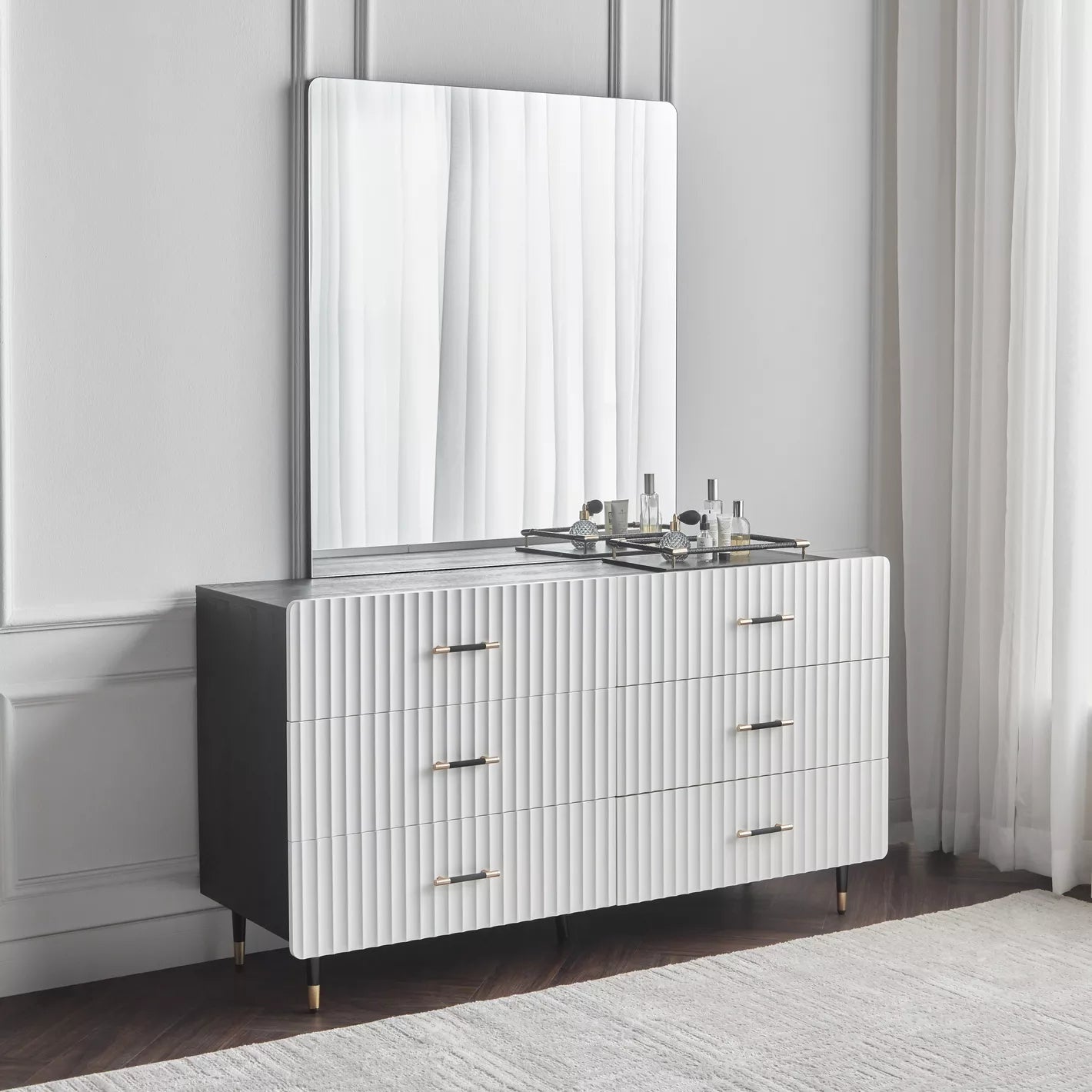 6-Drawer Dresser with Mirror, Modern Wood Dressing Table-GCC Home Center