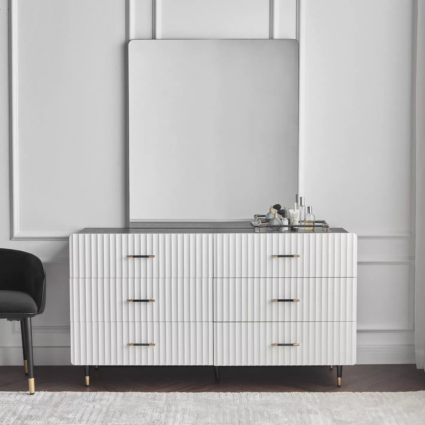 6-Drawer Dresser with Mirror, Modern Wood Dressing Table-GCC Home Center