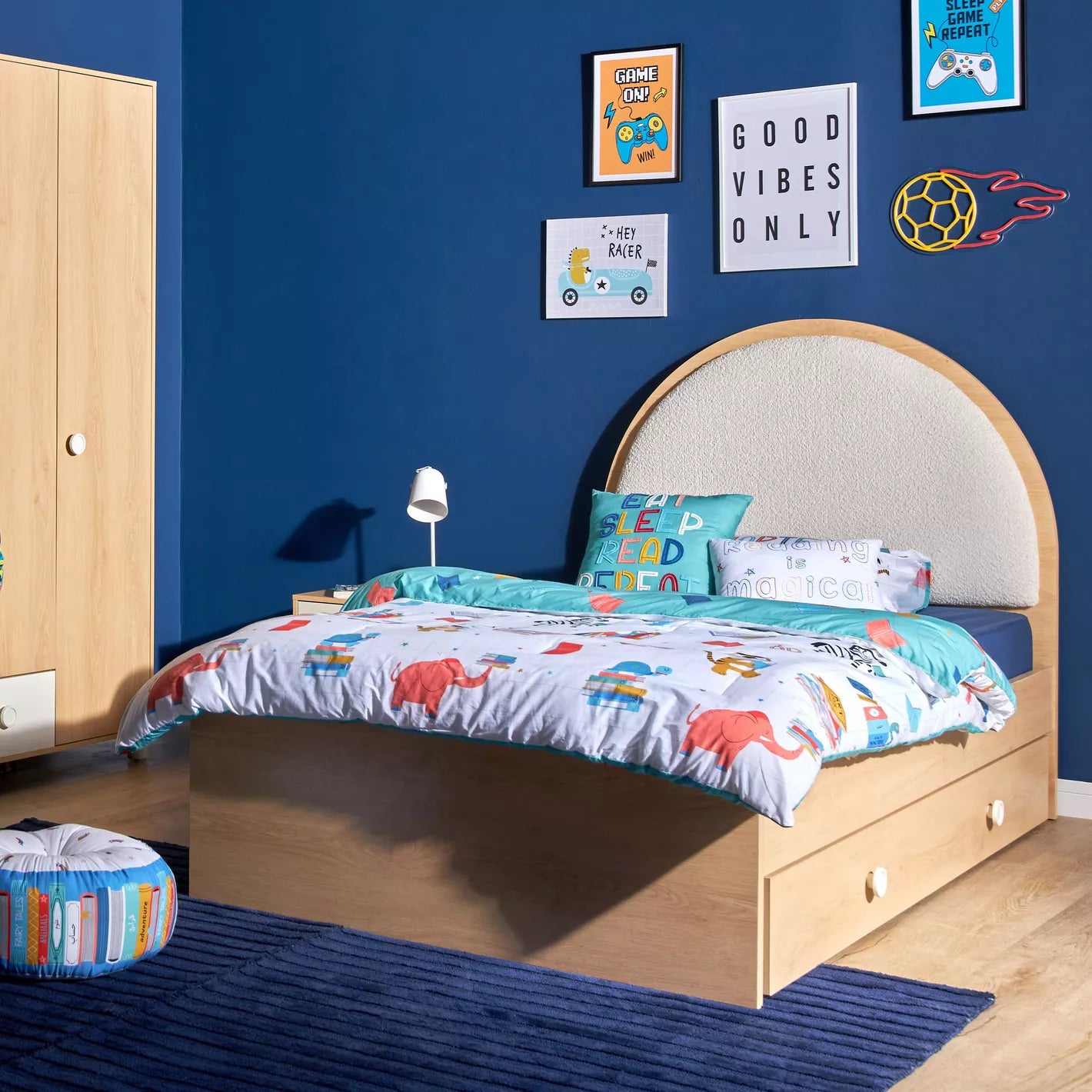 Twin Trundle Bed 90x190 CM - Oak/White-GCC Home Center