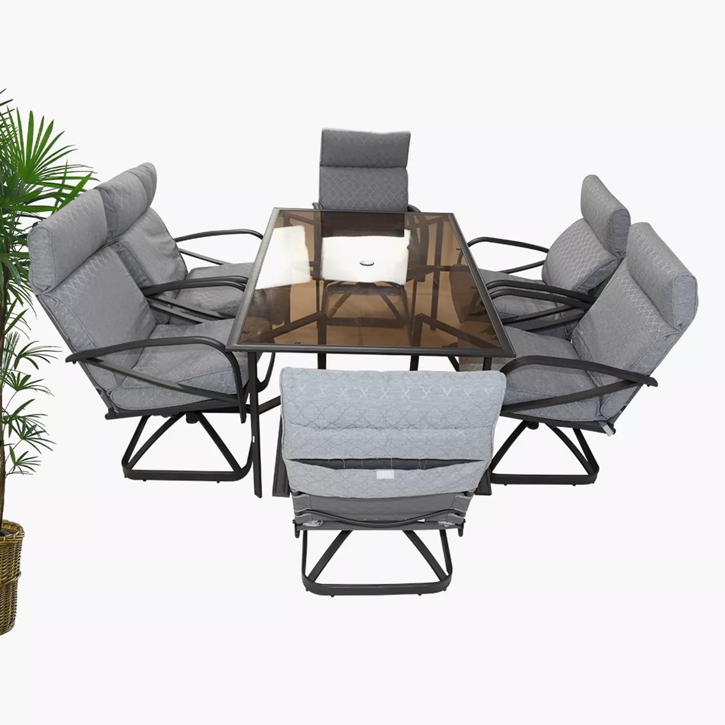 Steel Frame Swivel Rocker Dining Patio Chair, Gray-GCC Home Center