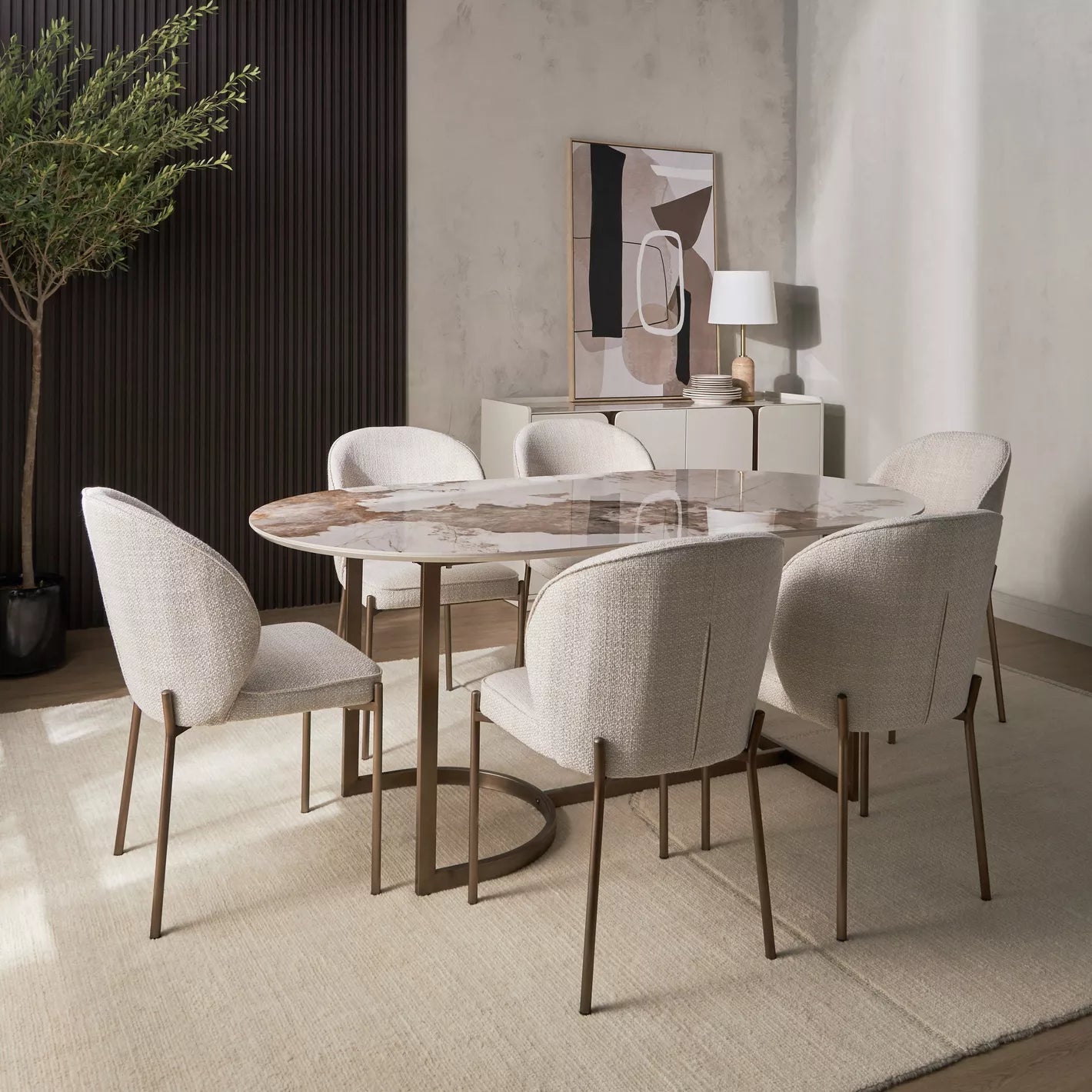 Nordic French 6-Seater Ceramic Top Dining Table-GCC Home Center