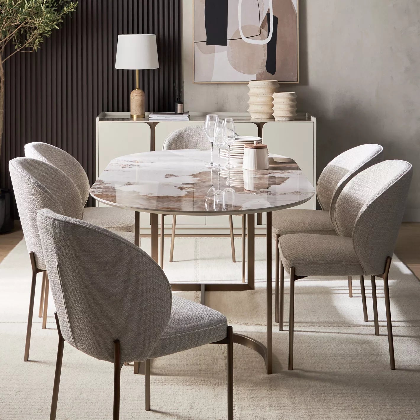 Nordic French 6-Seater Ceramic Top Dining Table-GCC Home Center