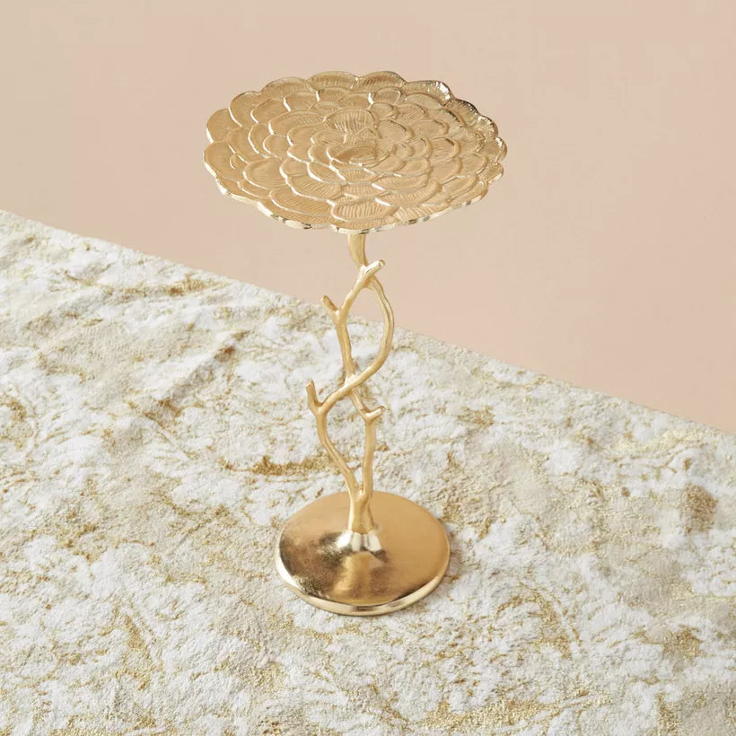 Round Metal Top Accent Table – 30×30×55 cm | Flower Design Metal Side Table for Living Room or Bedroom