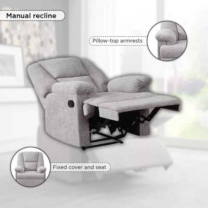 Armchair Recliner, Adjustable Back With Curved Armrests