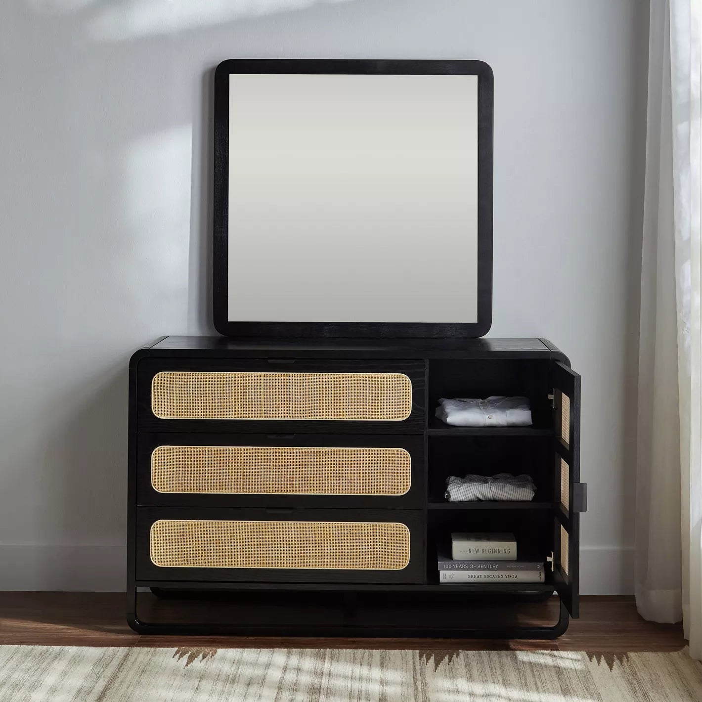 3-Drawer Dresser With Mirror, Modern Design Engineered Wood Dressing Table For Bedrooms-GCC Home Center