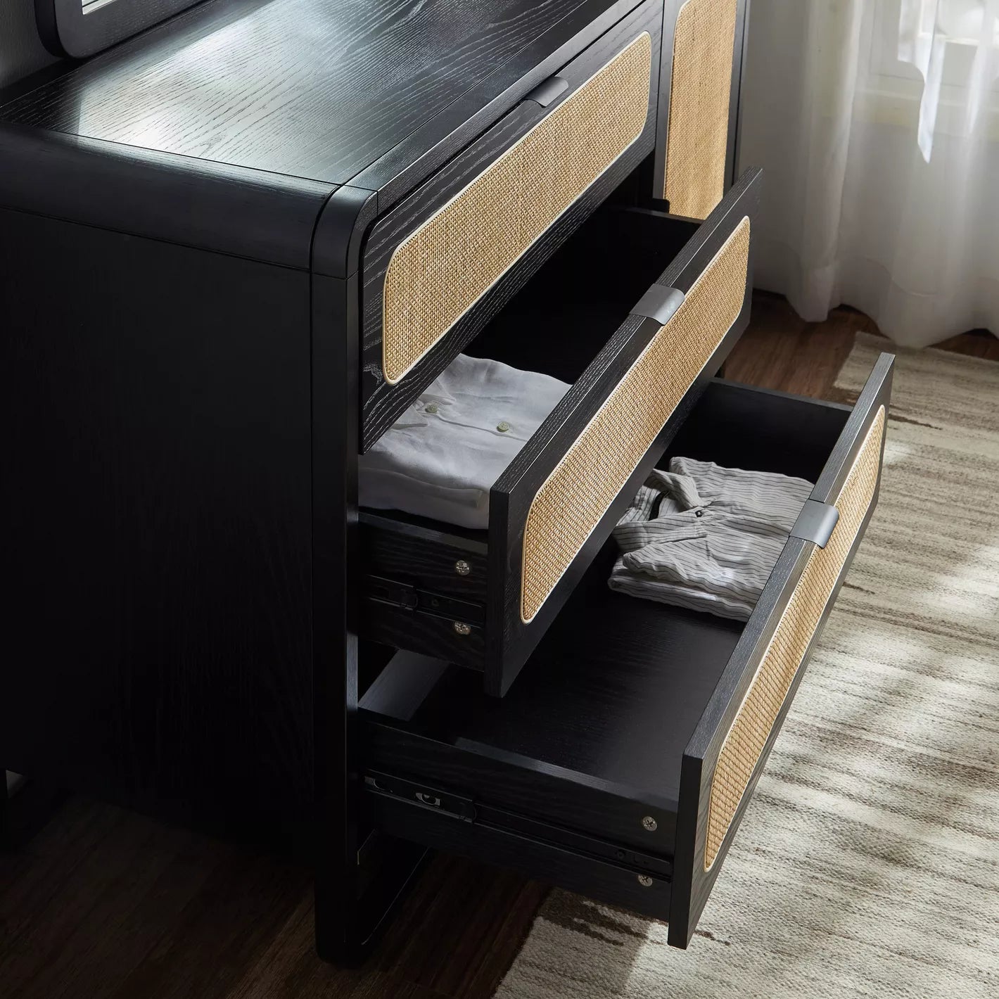 3-Drawer Dresser With Mirror, Modern Design Engineered Wood Dressing Table For Bedrooms-GCC Home Center