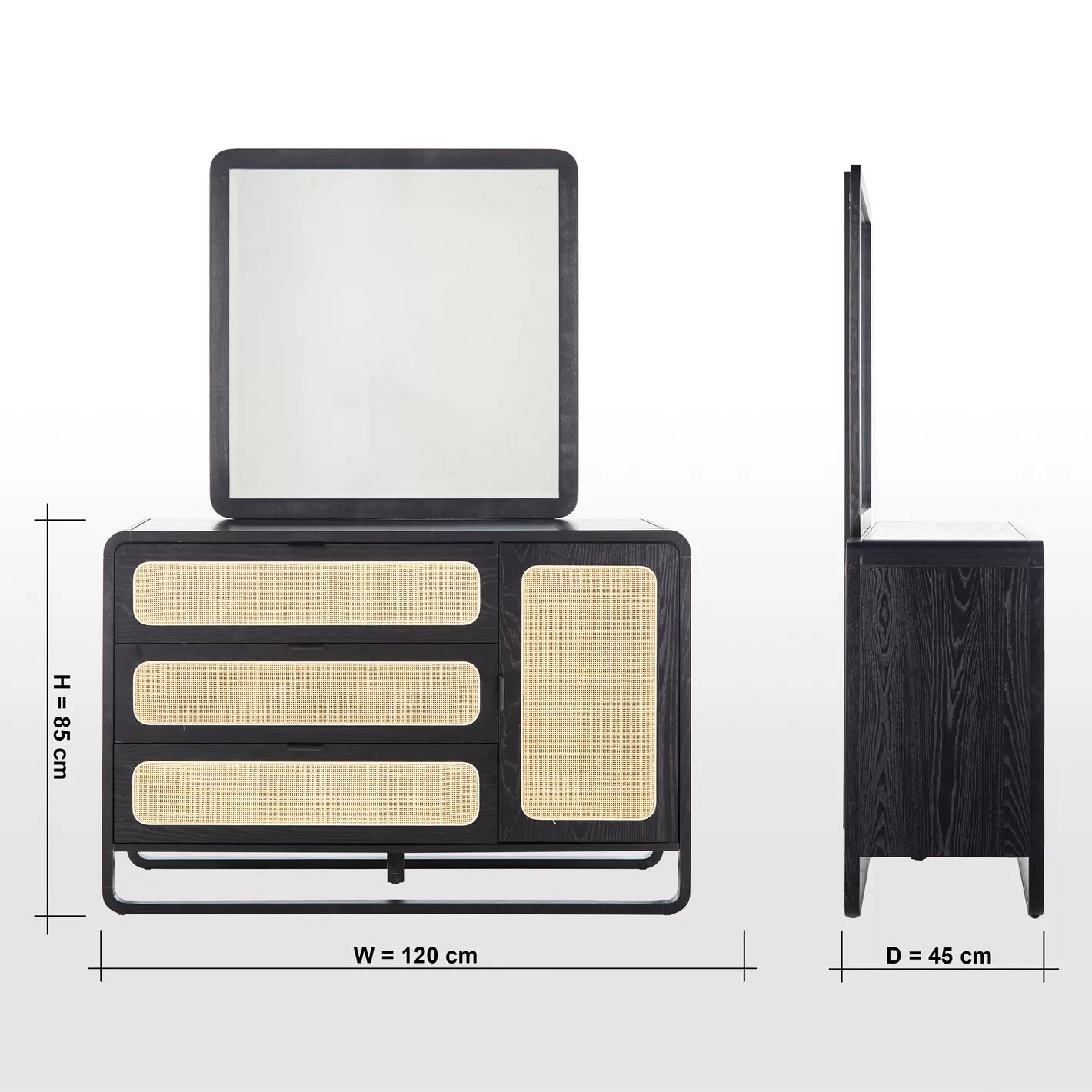 3-Drawer Dresser With Mirror, Modern Design Engineered Wood Dressing Table For Bedrooms-GCC Home Center