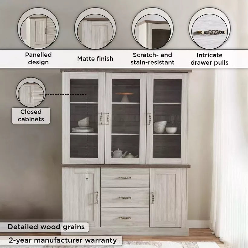 Angelic Hutch with Buffet, High-Quality Engineered Wood With Glass