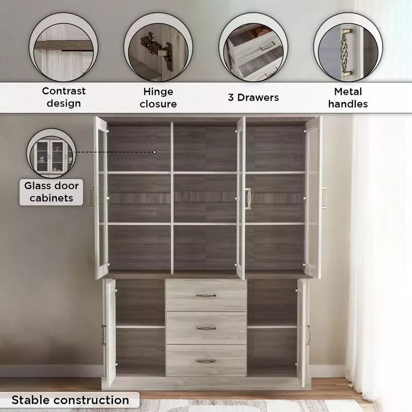 Angelic Hutch with Buffet, High-Quality Engineered Wood With Glass