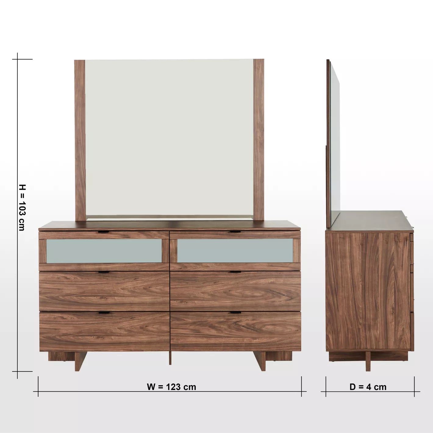 6-Drawer Dresser With Mirror, Elegant Design Wood Dressing Table With Glass On The Drawers-GCC Home Center