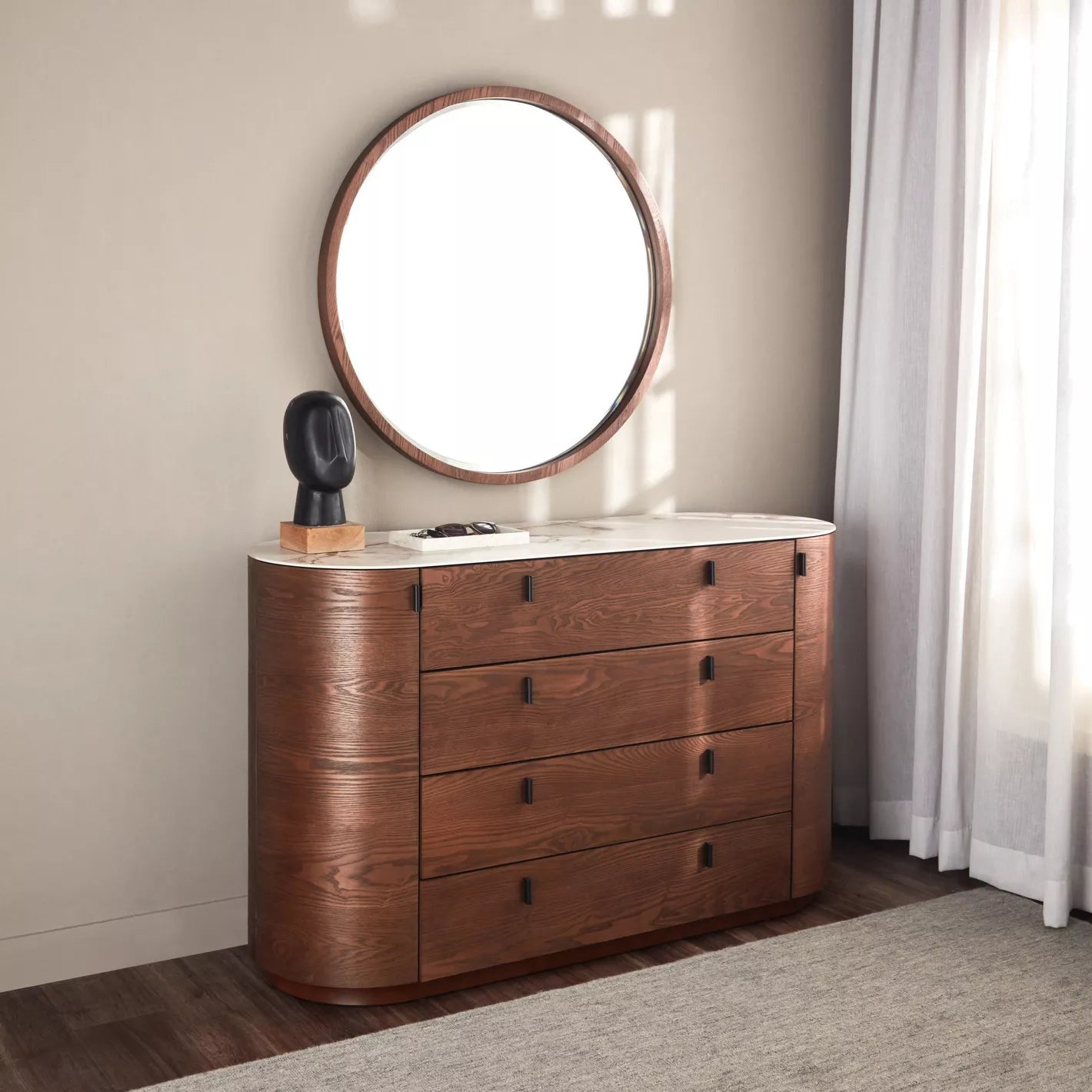 4-Drawer Dresser with Mirror, Unique Shape Vanity Table-GCC Home Center