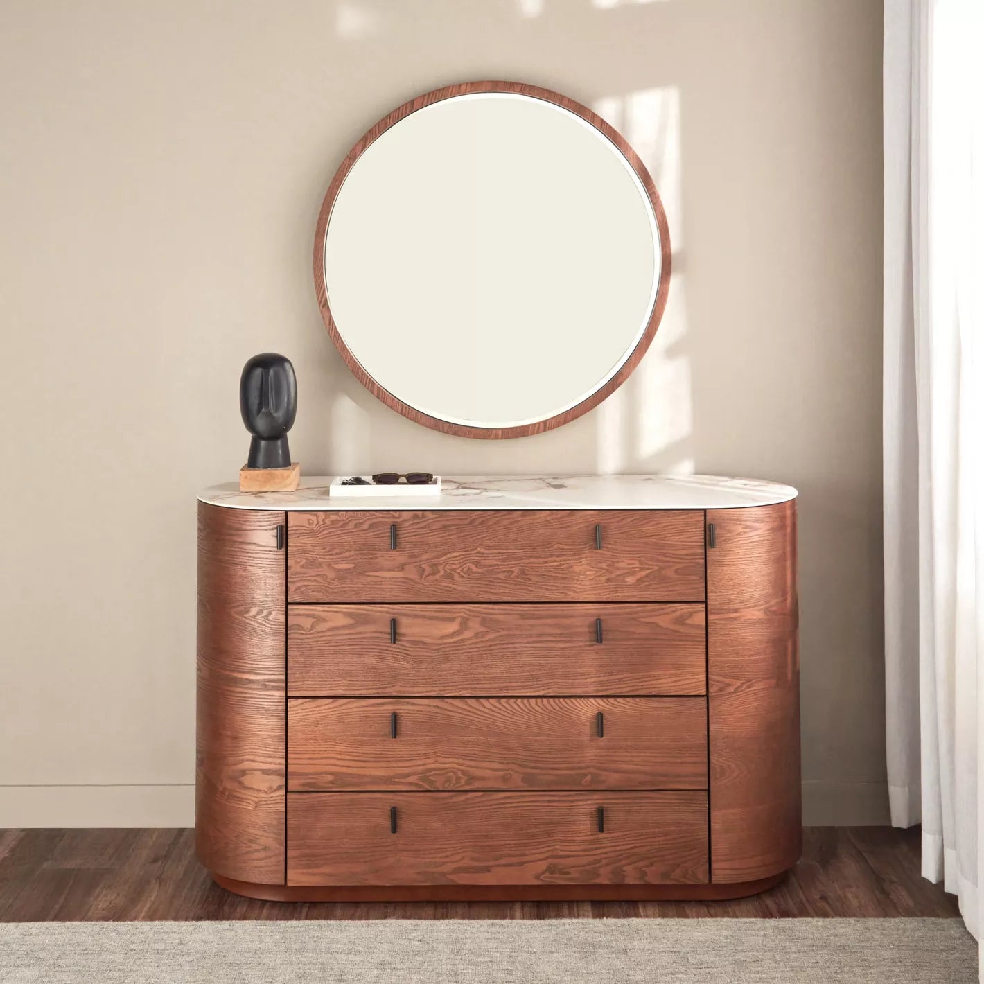 4-Drawer Dresser with Mirror, Unique Shape Vanity Table-GCC Home Center