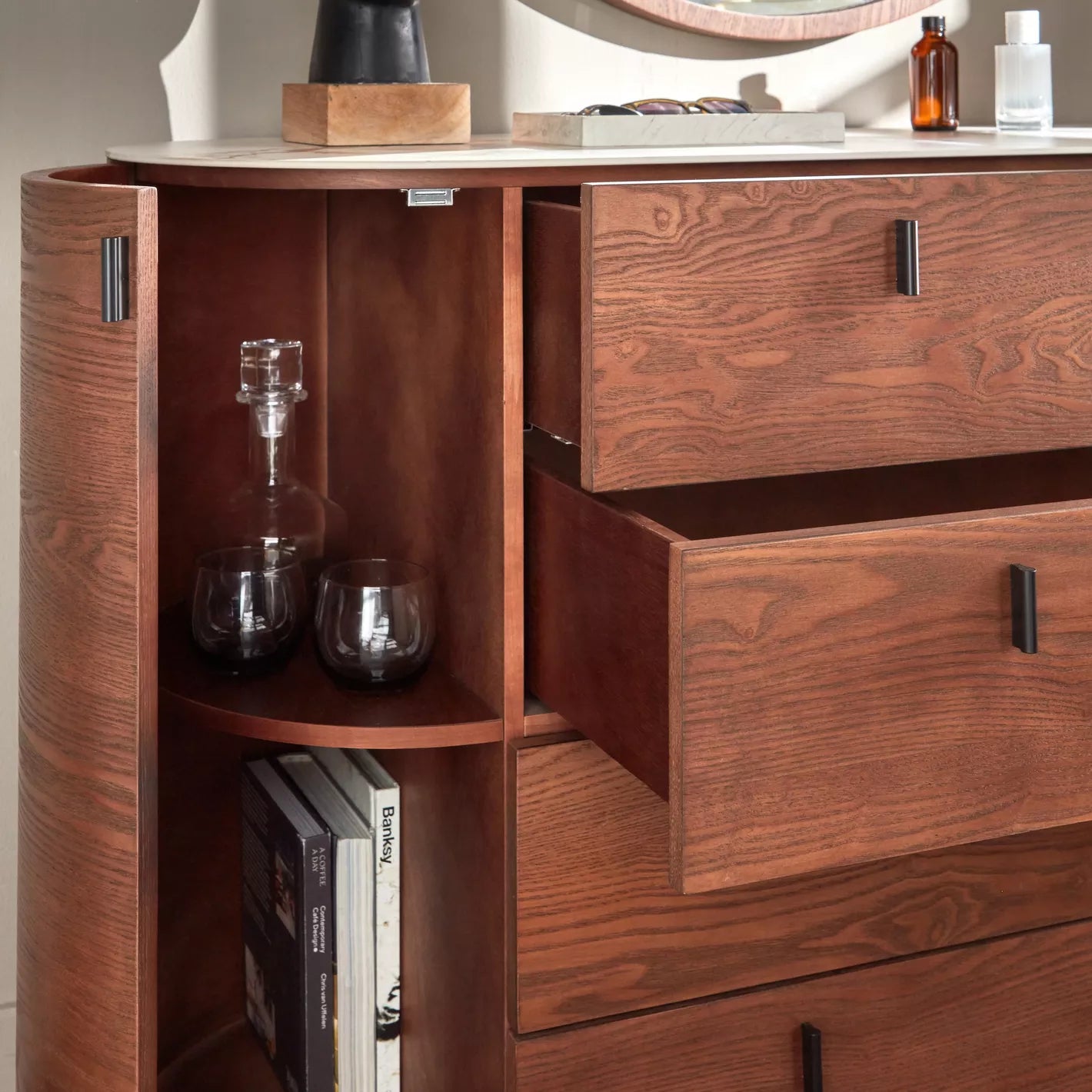 4-Drawer Dresser with Mirror, Unique Shape Vanity Table-GCC Home Center