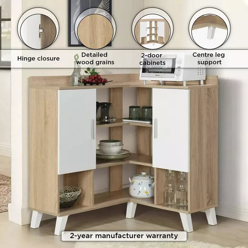 Corner Coffee Bar Cabinet With 2 Doors And 9 Shelves