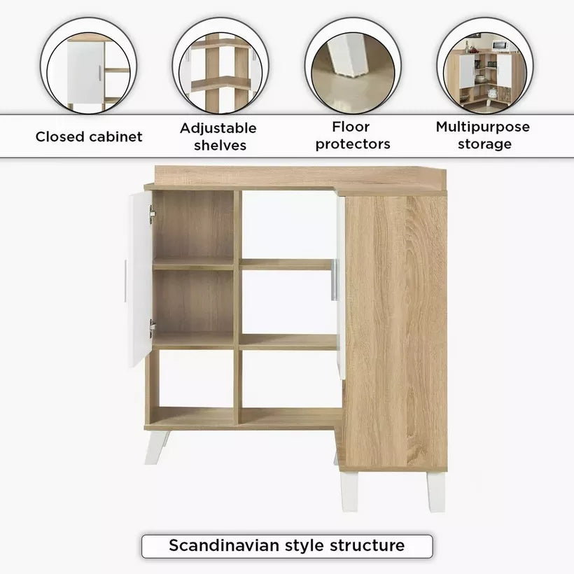 Corner Coffee Bar Cabinet With 2 Doors And 9 Shelves
