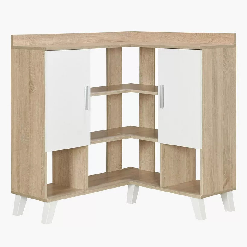 Corner Coffee Bar Cabinet With 2 Doors And 9 Shelves