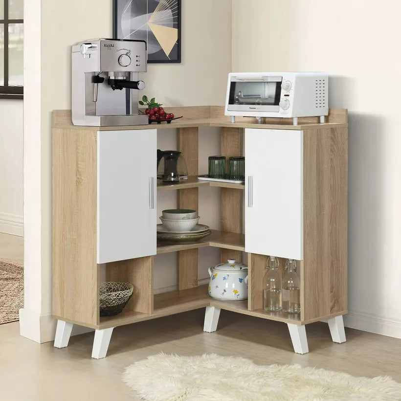 Corner Coffee Bar Cabinet With 2 Doors And 9 Shelves
