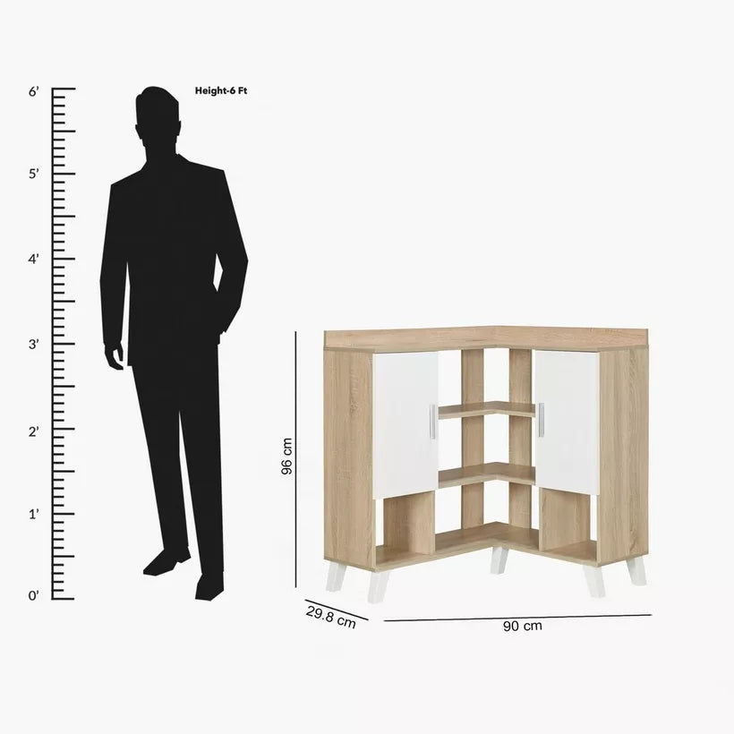 Corner Coffee Bar Cabinet With 2 Doors And 9 Shelves