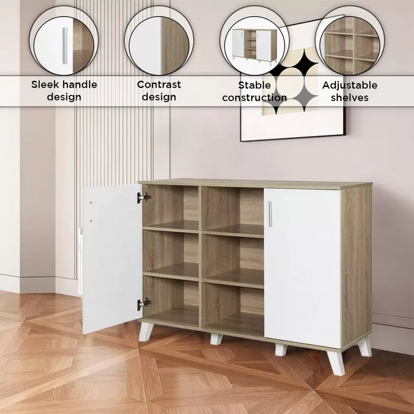 Modern Coffee Bar Cabinet, 2 Doors, Multiple Shelves, And Adjustable Shelving To Store