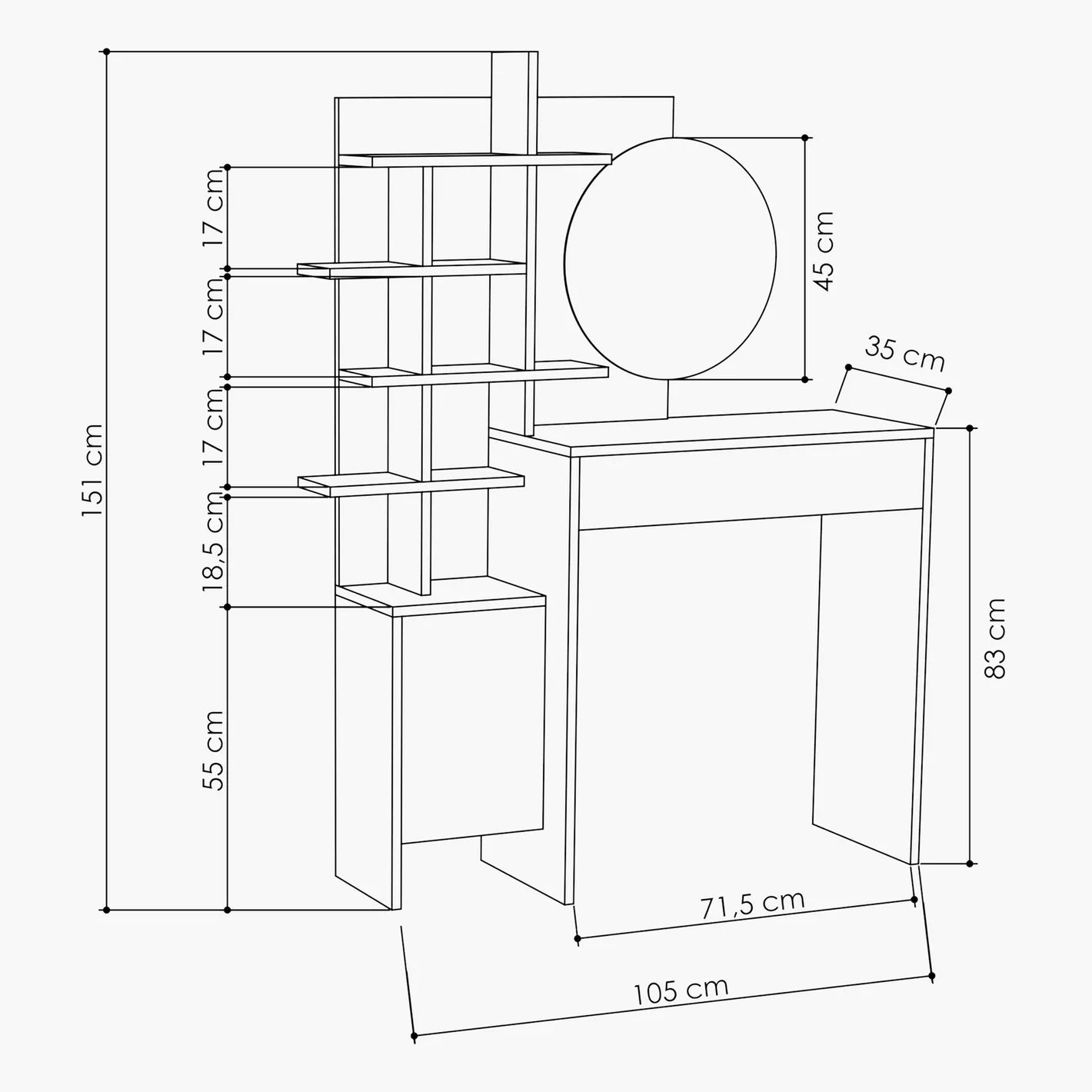 Dressing Table With Mirror And Storage, Four Shelves For Organization, Modern Touch For Bedroom-GCC Home Center