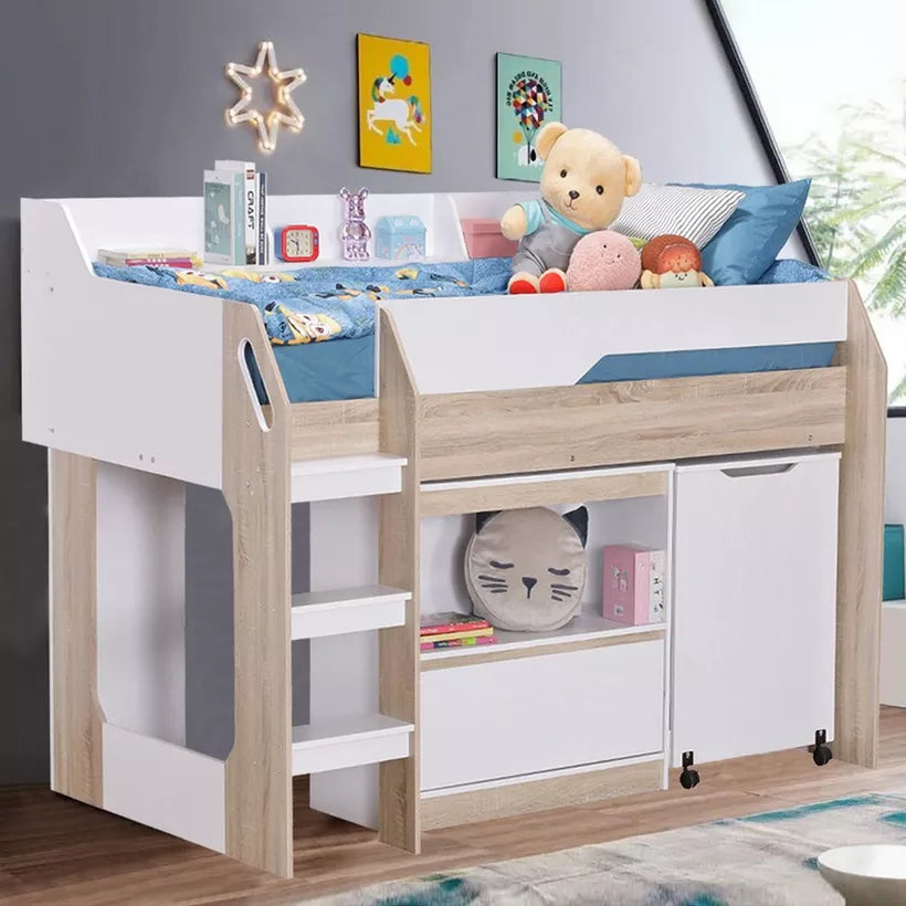 Mid Sleeper Single Bed with Study Desk and Storage - 90x190 cm-GCC Home Center