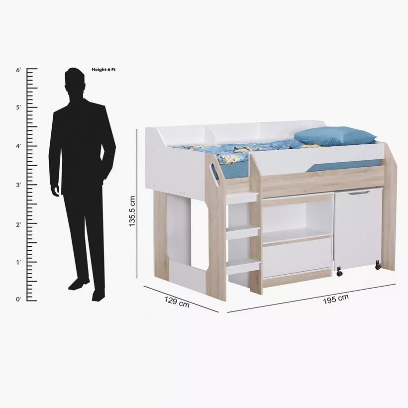 Mid Sleeper Single Bed with Study Desk and Storage - 90x190 cm-GCC Home Center